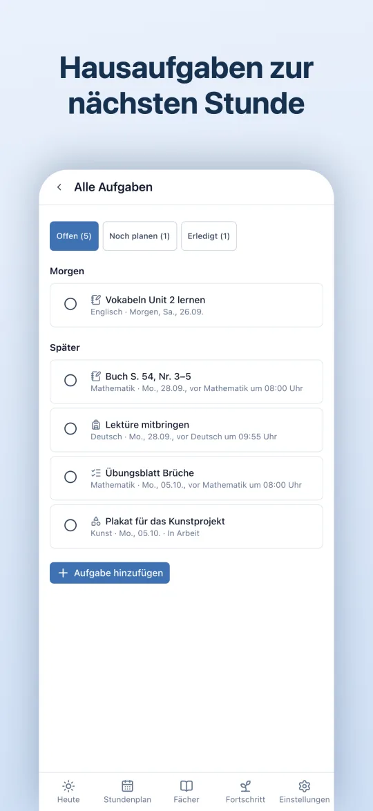 Aufgaben zur nächsten Stunde